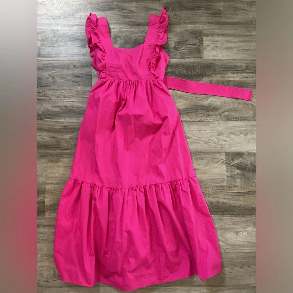 Aqua MIDI Dress Women's Pink Ruffled Pullover Sundress Size Small Back Tie